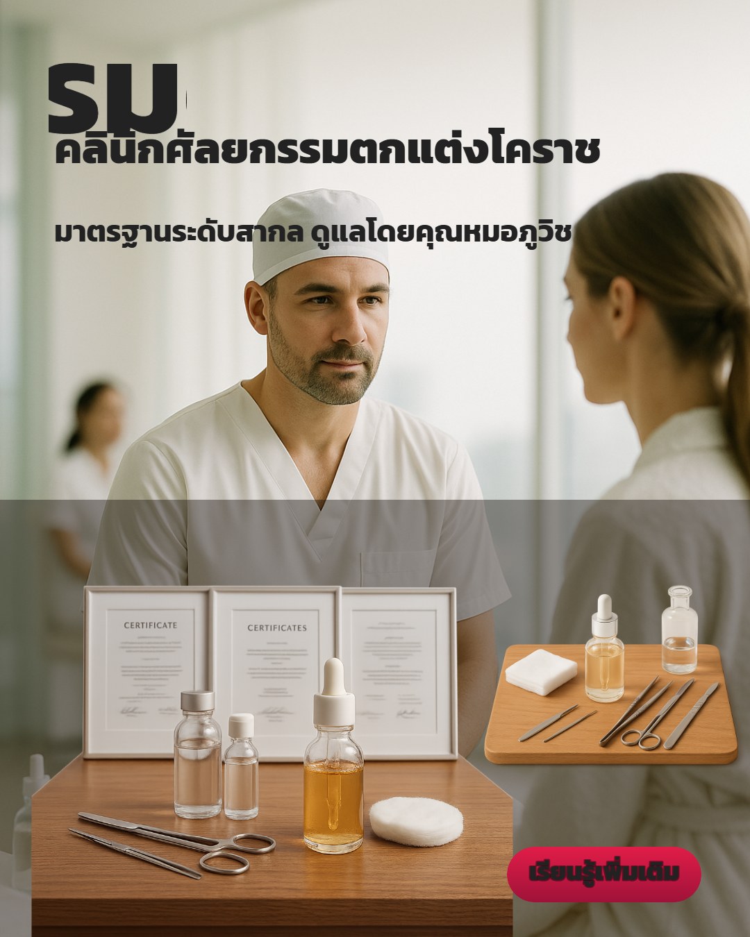 คลินิกศัลยกรรมตกแต่ง โคราช มาตรฐานระดับสากล ดูแลโดยคุณหมอภูวิช แพทย์เฉพาะทาง เชี่ยวชาญดึงหน้าชั้นลึก เสริมจมูกโอเพ่น และตัดถุงใต้ตา