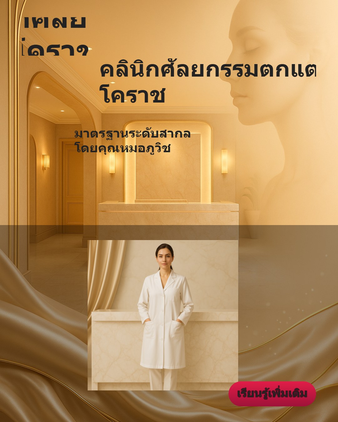 คลินิกศัลยกรรมตกแต่ง โคราช มาตรฐานระดับสากล ดูแลโดยคุณหมอภูวิช แพทย์เฉพาะทาง เชี่ยวชาญดึงหน้าชั้นลึก เสริมจมูกโอเพ่น และตัดถุงใต้ตา